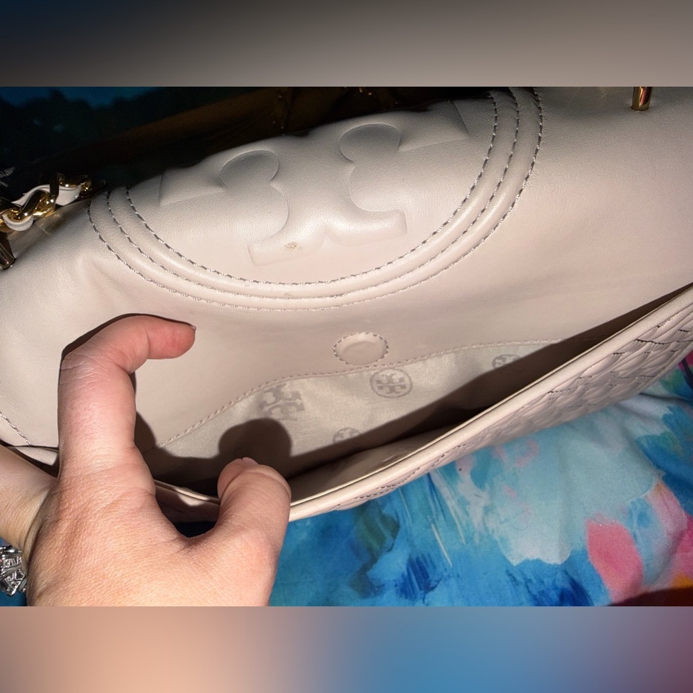 Tory Burch Fleming Convertible Cream Blush Quilted Leather Chain Shoulder Bag - Picture 11 of 14